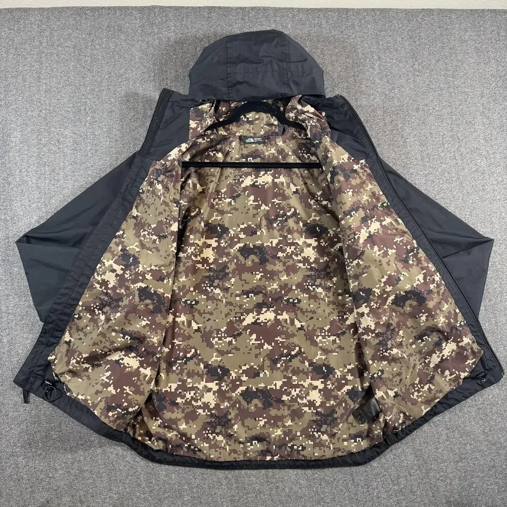 The North Face Millerton Jacket Mens Large Black Hooded Camo Lined Rain Coat